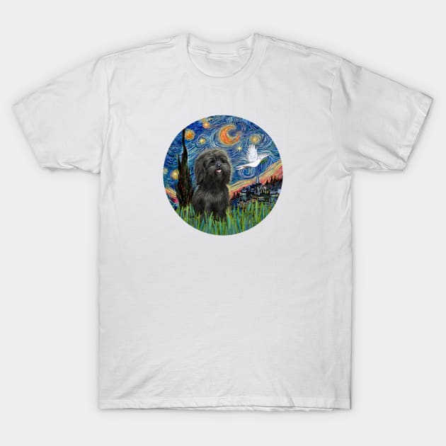 An Adorable Black Shih Tzu in Van Gogh's Starry Night (Adapted) T-Shirt by Dogs Galore and More